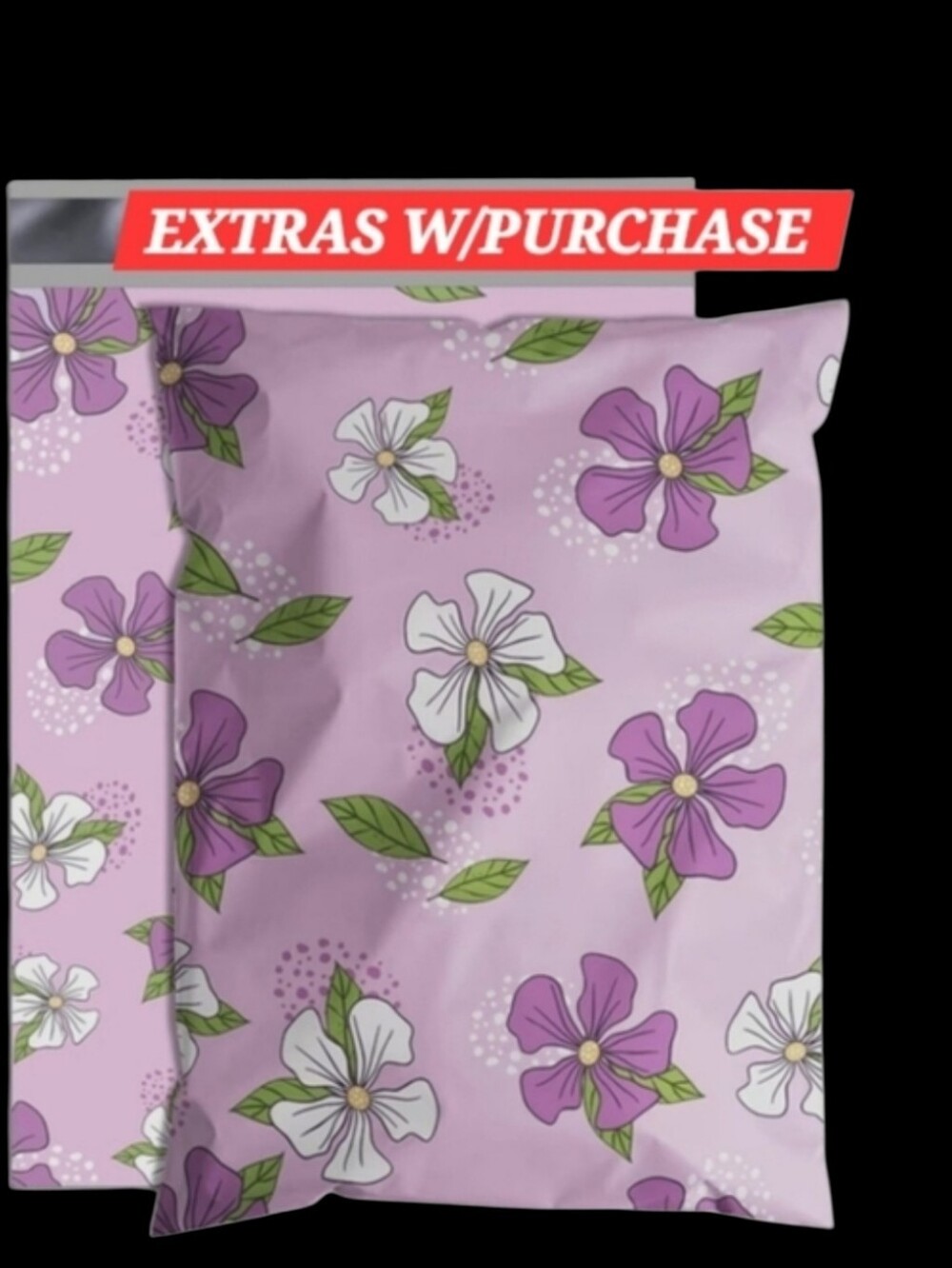 20ct. 6x9 Purple/White Flowers  Polymailers Random Thank You Cards/Stickers